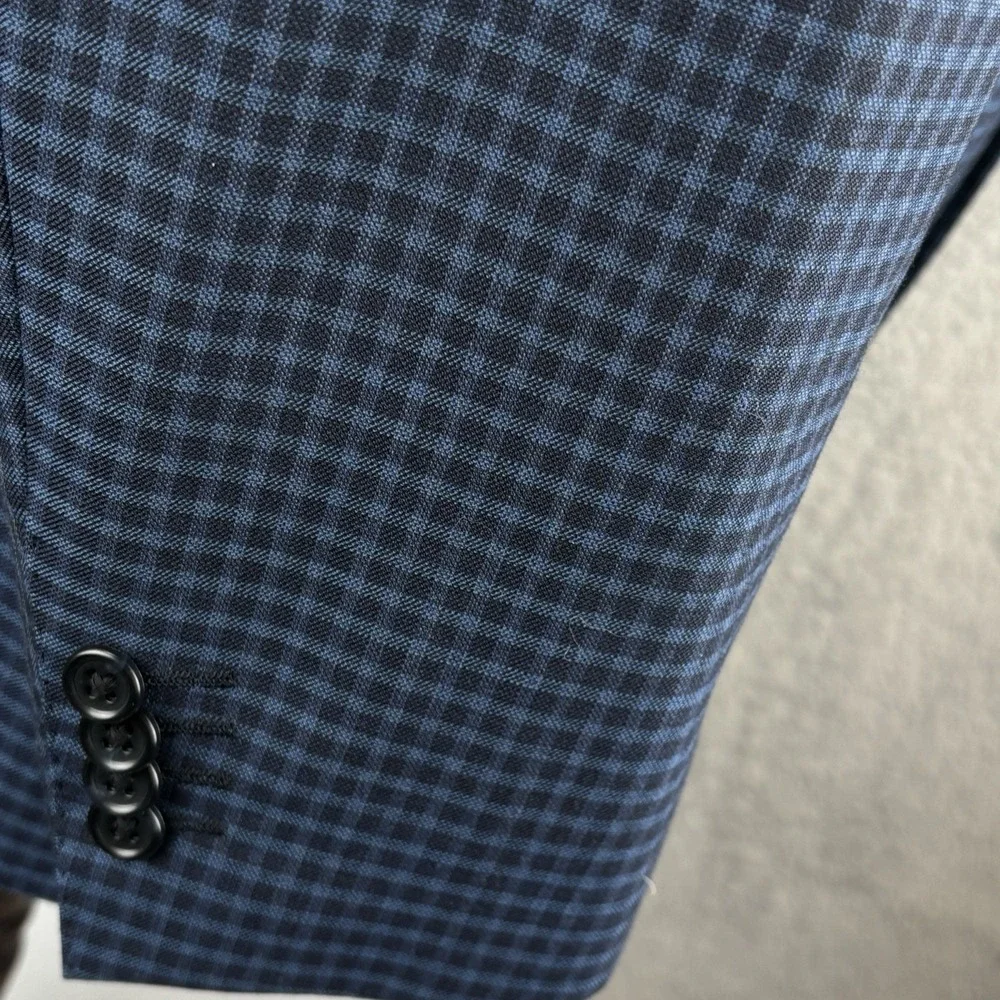 Paul Betenly‎ Sport Coat Jacket 48R Navy Gingham Check Wool Lanificio Filarte